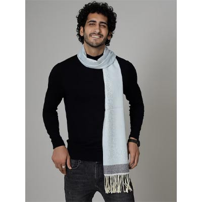 Men Blue & White Printed Wool Muffler