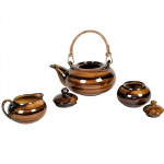 Set Of 15 Brown Printed Studio Pottery Stoneware Tea Set