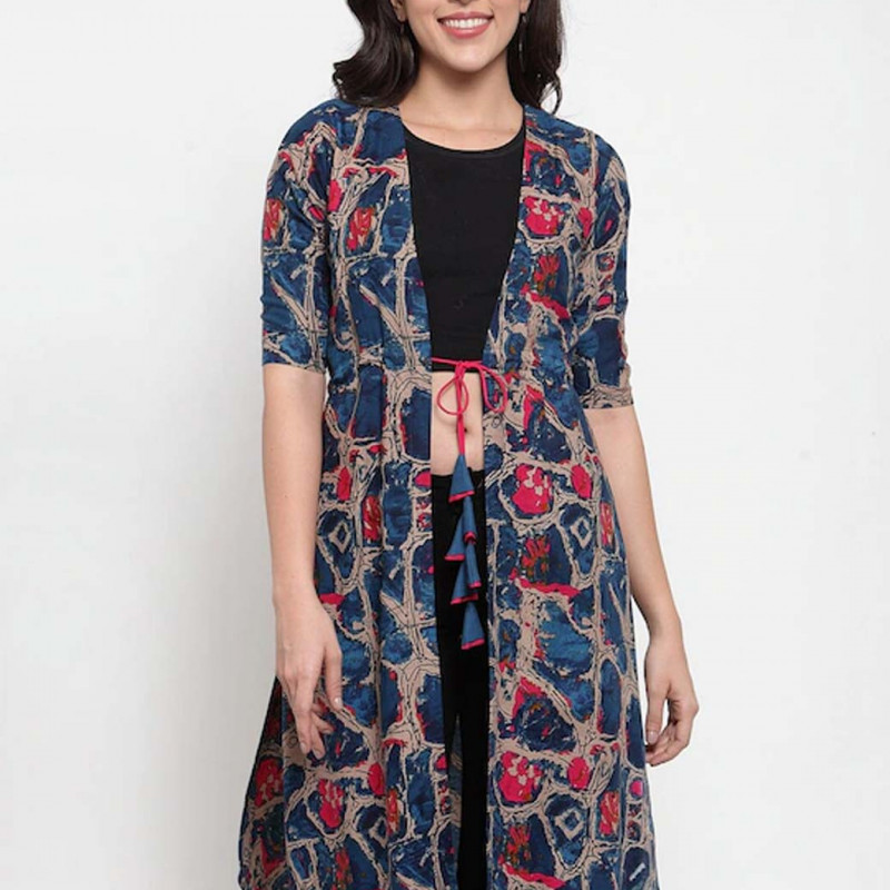 Women Multicoloured Printed Open Front Shrug