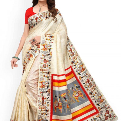 Off-White Khadi Silk Printed Khadi Saree