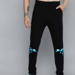 Men Black & Blue Printed Pure Cotton Track Pants