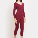 Women Maroon Self-Design Thermal Set