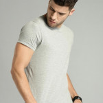 Men Grey Melange Solid Round Neck T-shirt