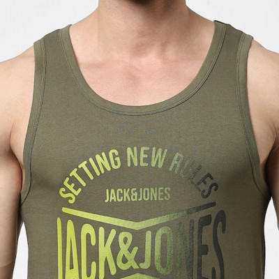 "Men Green Printed Cotton Innerwear Gym Vests "