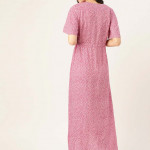 Women Pink & White Printed Sustainable Maternity High-Low Maxi Dress