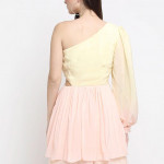 Pink & Yellow One Shoulder Crepe Dress