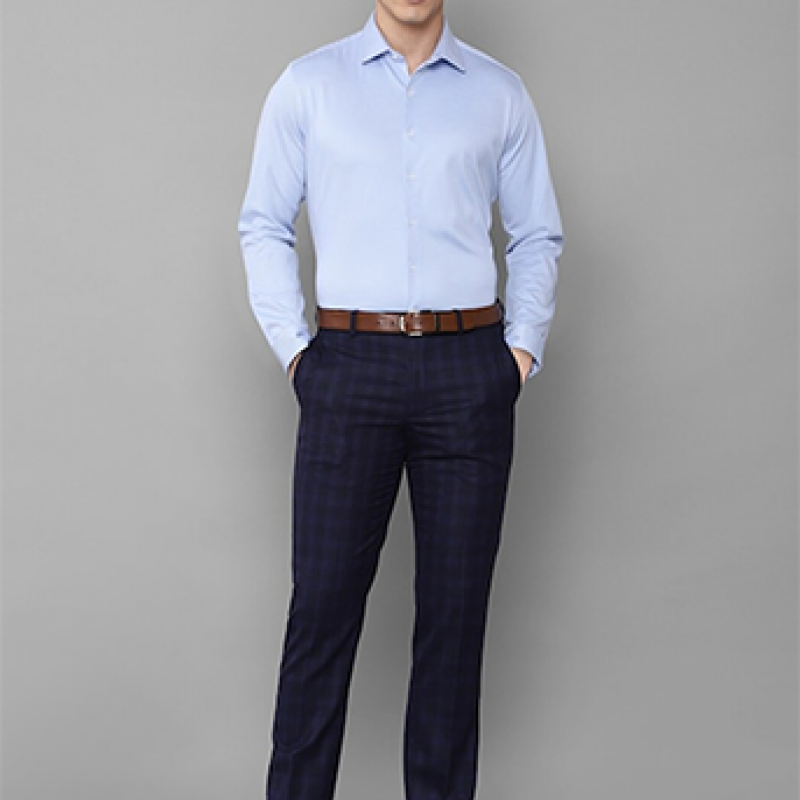 Men Navy Blue Checked Slim Fit Trousers